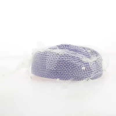 Purple Straw Tambourine with its white veil - Reference: 22665 | Chapellerie Traclet