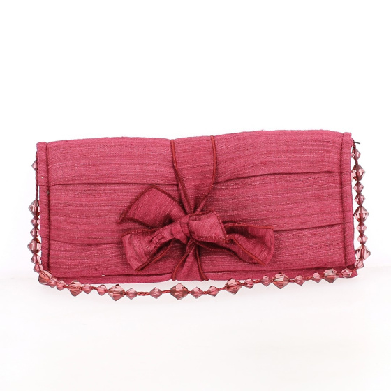 Burgundy evening bag with pearl shoulder strap - Chapellerie Traclet