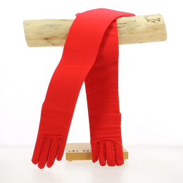 Long ruby red lycra gloves - Chapellerie Traclet - France