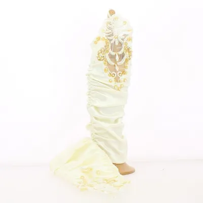 Gants de cérémonie mi-long en lycra brillant crème nacré avec ses perles - Chapellerie Traclet - France