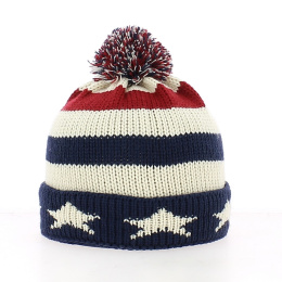 Boston NAVY-NATURAL Tricolor Pom Pom Beanie - Atlantis