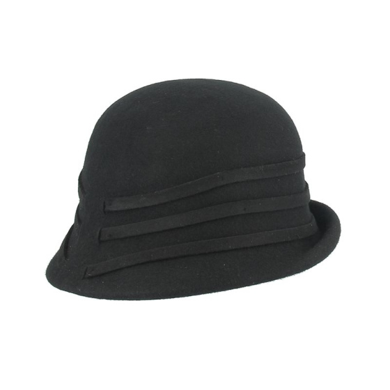 Black Wool Felt Cloche Hat - Traclet