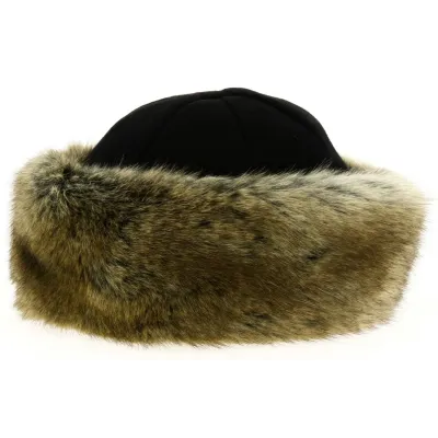 Marmot Fleece Black & Brown Beige Fur Toque Traclet - ref 21033 traclet hat shop