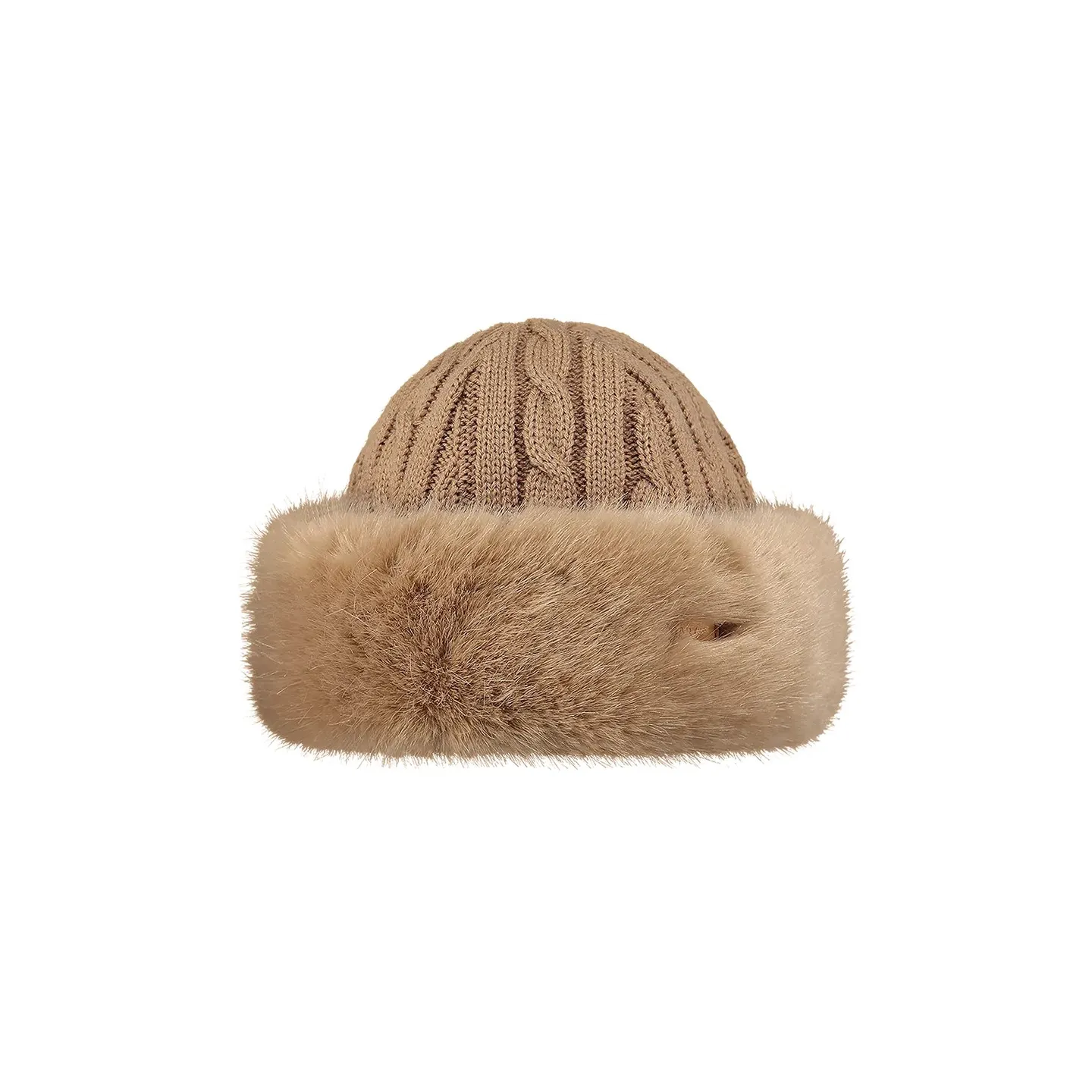 Brown Faux Fur Cable Beanie-Hat - Barts Reference: 7136 | Traclet Hat Shop