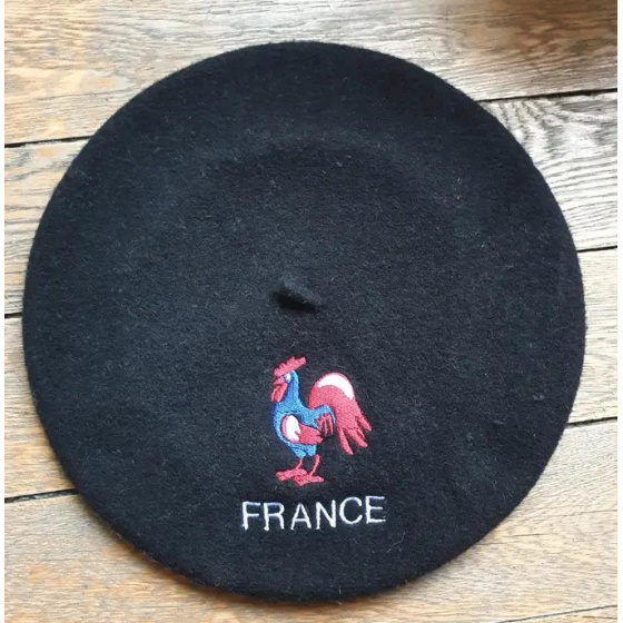 Béret Noir Brodé Coq France - Le Béret Français
