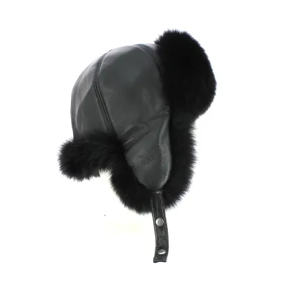 Verona Hat in Leather and Fox - Traclet | Premium Chapka Reference: 22825 | Chapellerie Traclet