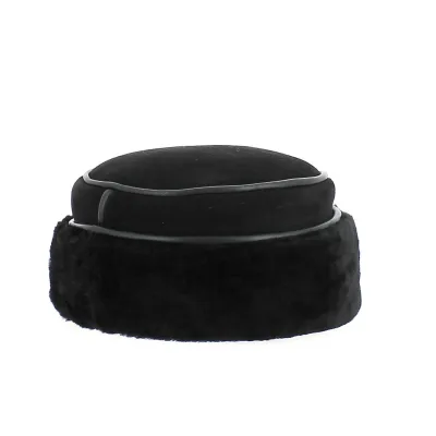 Toque Femme en Cuir et Fourrure Naturelle Noire - Modèle Ivanova Tracle  Reference : 22824| Chapellerie Traclet