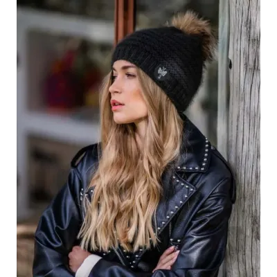 Bonnet à Pompon Naiade Noir - Pipolaki