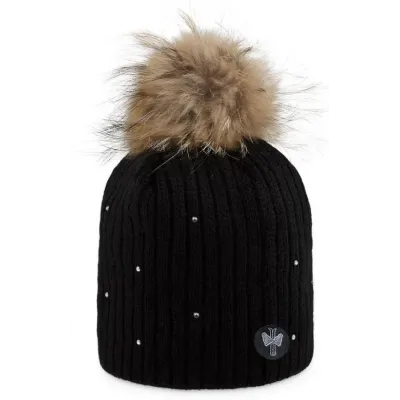 MERRY Rhinestone Pompom Beanie Black - Pipolaki - Pipolaki Black Reference: 2848 | Chapellerie Traclet