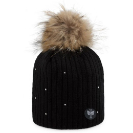 MERRY Rhinestone Pompom Beanie Black - Pipolaki