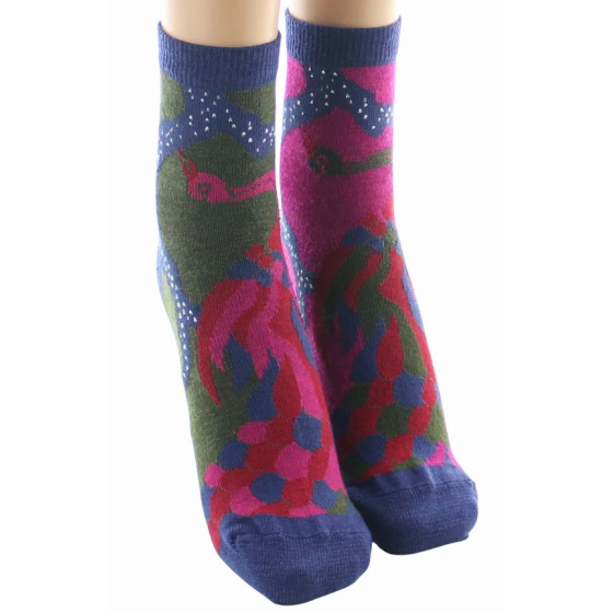 Women's Short Combed Peacock Socks Made in France - Berthe