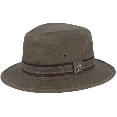 Sintra Waterproof Oiled Cotton Hat Khaki - Flechet ref 22899 chapellerie traclet