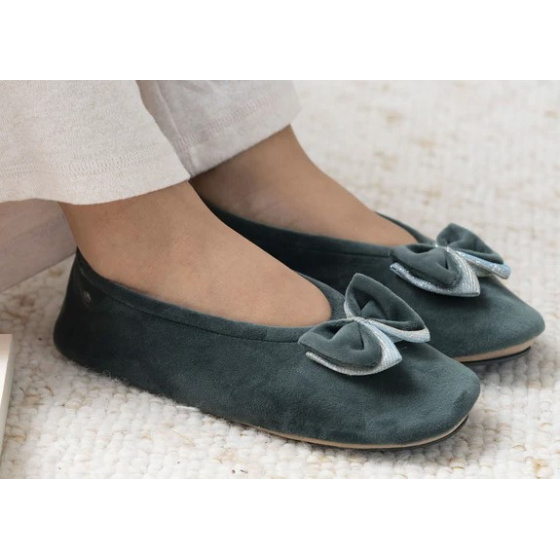 Chaussons Ballerines Femme Nœud Sauge - Isotoner