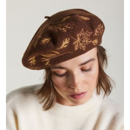 Basque Beret Haizea Golden Embroidery Cocoa - Heritage by Laulhère