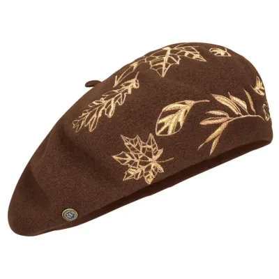 Béret Basque Haizea Broderie Dorée Cocoa - Héritage par Laulhère  Reference : 22908 | Chapellerie Traclet