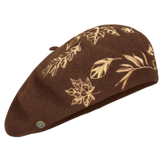 Basque Beret Haizea Golden Embroidery Cocoa - Heritage by Laulhère