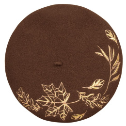 Béret Basque Haizea Broderie Dorée Cacao - Laulhère