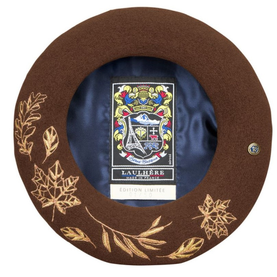Basque Beret Haizea Golden Embroidery Cocoa - Heritage by Laulhère