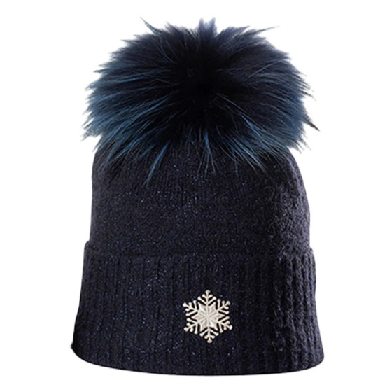 Bonnet Pompon Fourrure Betty Laine Marine - Kristo
