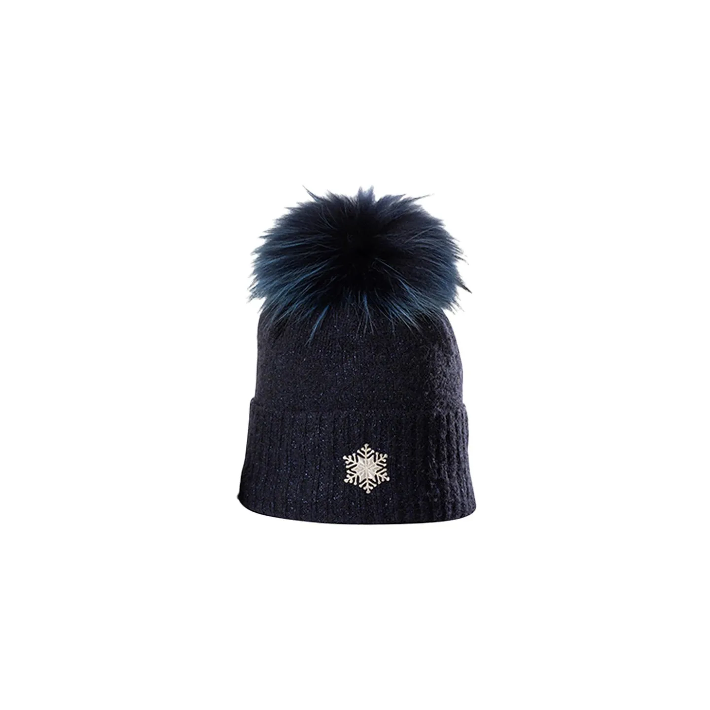 Bettina Wool Fur Pompom Beanie Navy Blue - Kristo