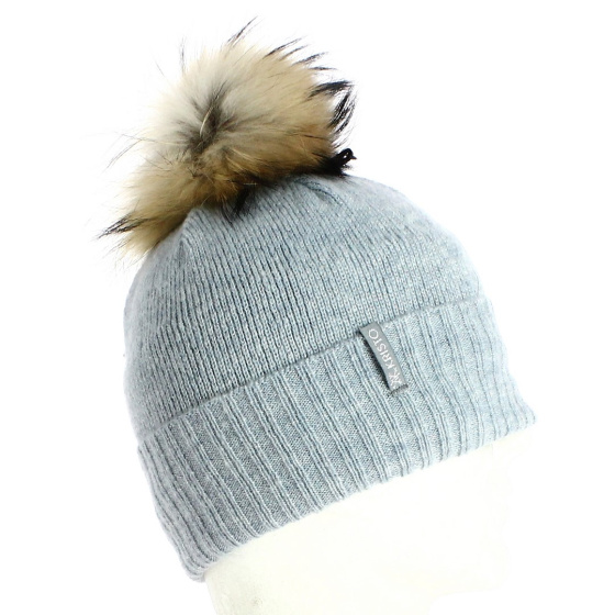 copy of Bettina Fur Pom-Pom Wool Beanie Grey Blue - Kristo