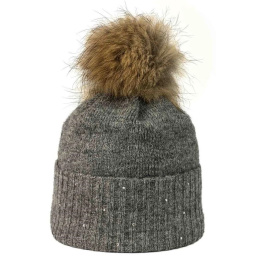 Bettina Gray Fur Pompom Beanie - Kristo