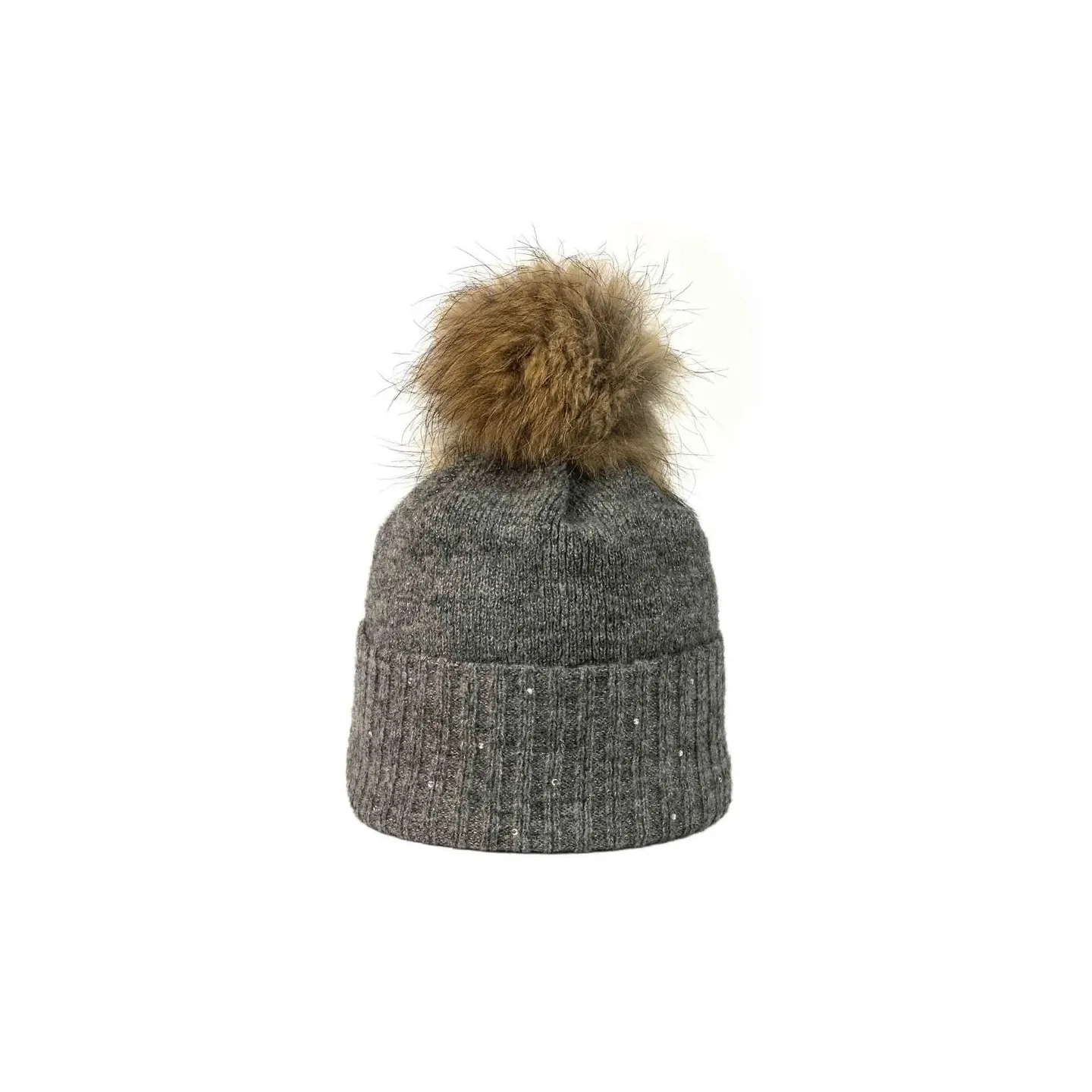 Bettina Gray Fur Pompom Beanie - Kristo ref 22913 chapellerie traclet