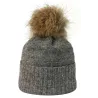 Bettina Gray Fur Pompom Beanie - Kristo ref 22913 chapellerie traclet