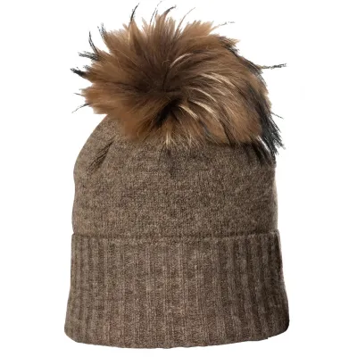 Bettina Taupe Fur Pompom Beanie - Kristo ref 22914 chapellerie traclet