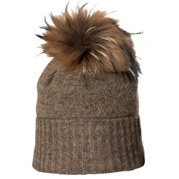 Bettina Taupe Fur Pompom Beanie - Kristo