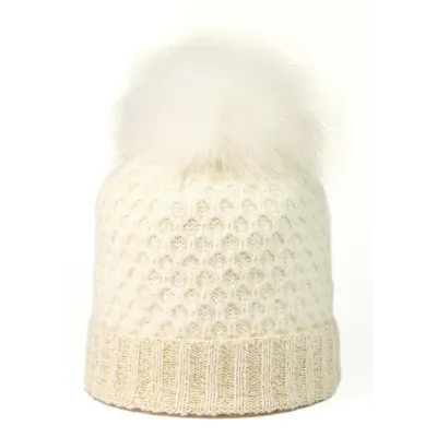 Bonnet Pompon Fourrure Bianca Blanc - Kristo Référence : 22916 | Chapellerie Traclet
