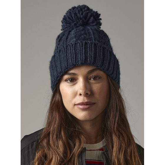 Oversize Navy Pom Pom Beanie - Traclet