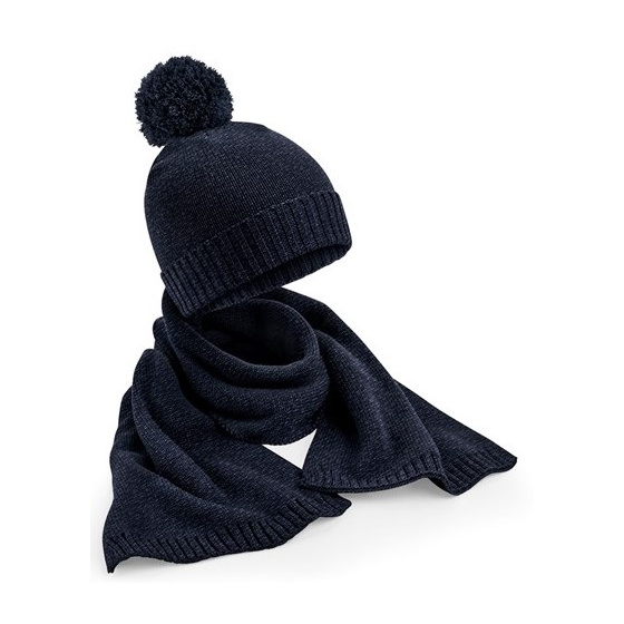 Louna Set Pompom Beanie & Scarf Navy - TRACLET