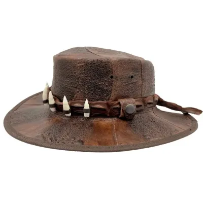 Chapeau Outback Cuir Dent de Croco Tan - Jacaru