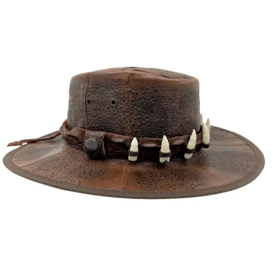 Chapeau Outback Cuir Dent de Croco Tan - Jacaru