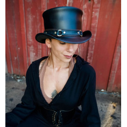Chapeau Demi Haut de Forme El Dorado Cuir Noir - Head'N Home