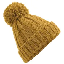 Oversize Knitted Pom-Pom Beanie Mustard - Traclet Reference: 22967| Chapellerie Traclet
