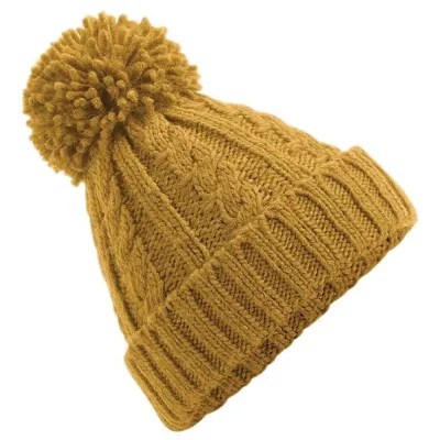 Oversize Knitted Pom-Pom Beanie Mustard - Traclet Reference: 22967| Chapellerie Traclet