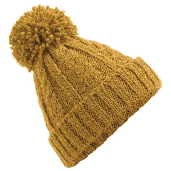 Oversize Knitted Pom-Pom Beanie Mustard - Traclet