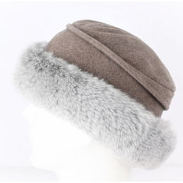 Toque Akilina Fausse Fourrure & Doublure Polaire Taupe - Traclet