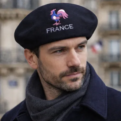 Béret Noir Brodé Coq France - Le Béret Français