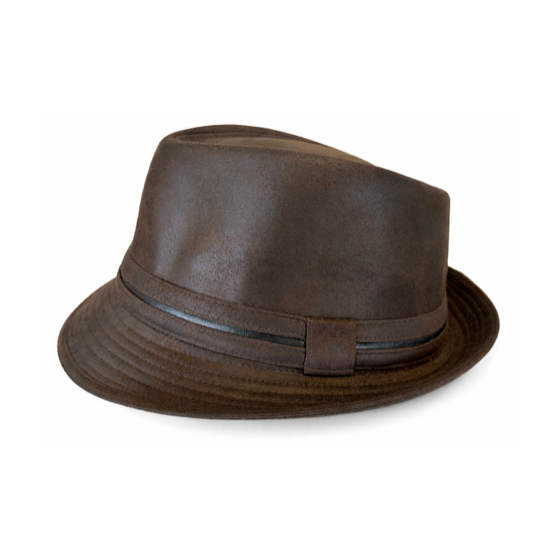 Brown Faux Leather Trilby Hat - Aussie Apparel