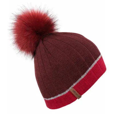 Céleste Fur Pompom Beanie Red And Burgundy - LeDrapo/Chapellerie Traclet