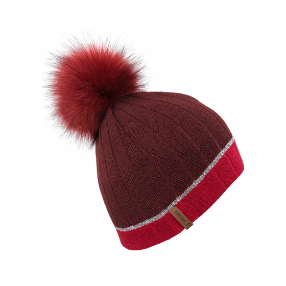 Bonnet Pompon Fourrure Céleste Rouge Et Bordeaux - LeDrapo