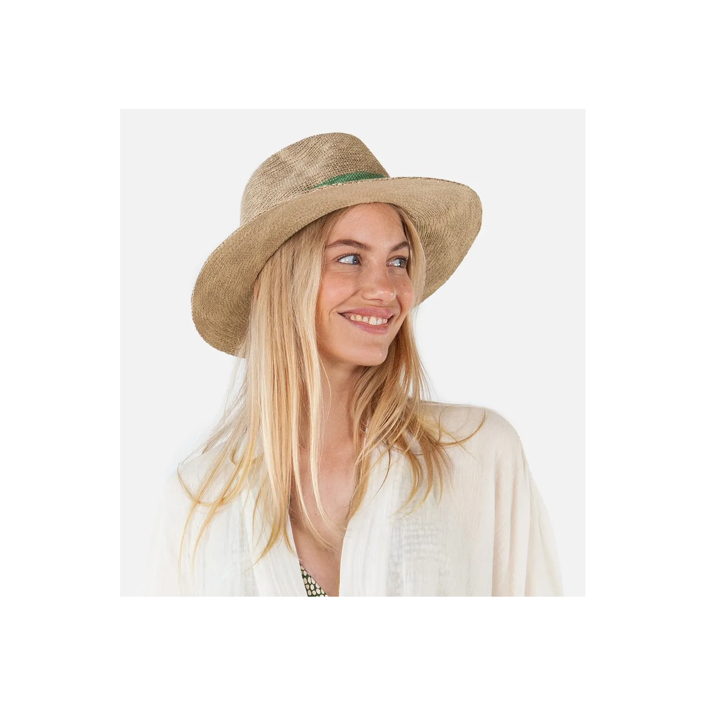 Fedora Hat Ponui Beige Glitter & Celadon - Barts ref 23288 - chapellerie Traclet r