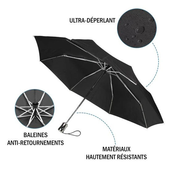 Parapluie 3 Sections Ultra Solide Noir - Isotoner
