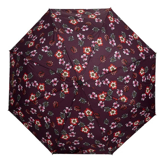 3-Section Aubergine Floral Umbrella Manual Opening - Isotoner