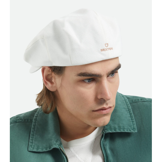 White Cotton Barrel Flat Cap - Brixton