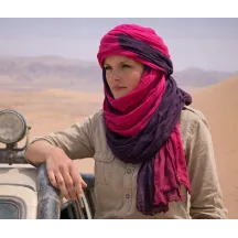 Touareg Two-Tone Fuchsia & Aubergine Cotton Cheche - Traclet  Reference : 4518 | Chapellerie Traclet