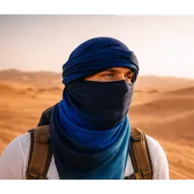 Chèche Touareg Bi Couleur Bleu coton - Traclet